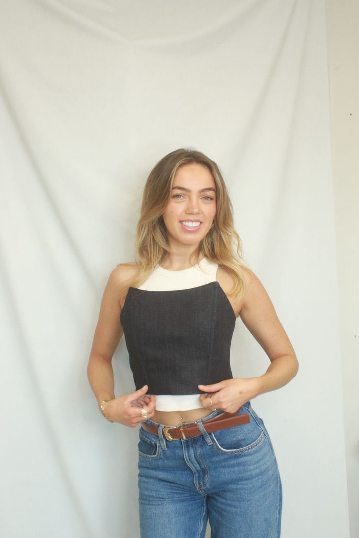 Boned Denim Lace up
